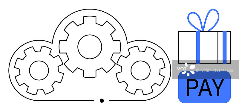 云计算与齿轮、礼品盒和支付图片素材