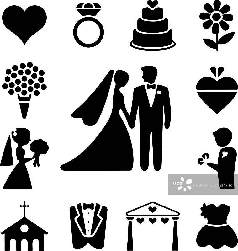 经典婚礼图标集用于设计项目图片素材