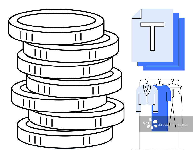 叠放的硬币与衣架和文件图片素材