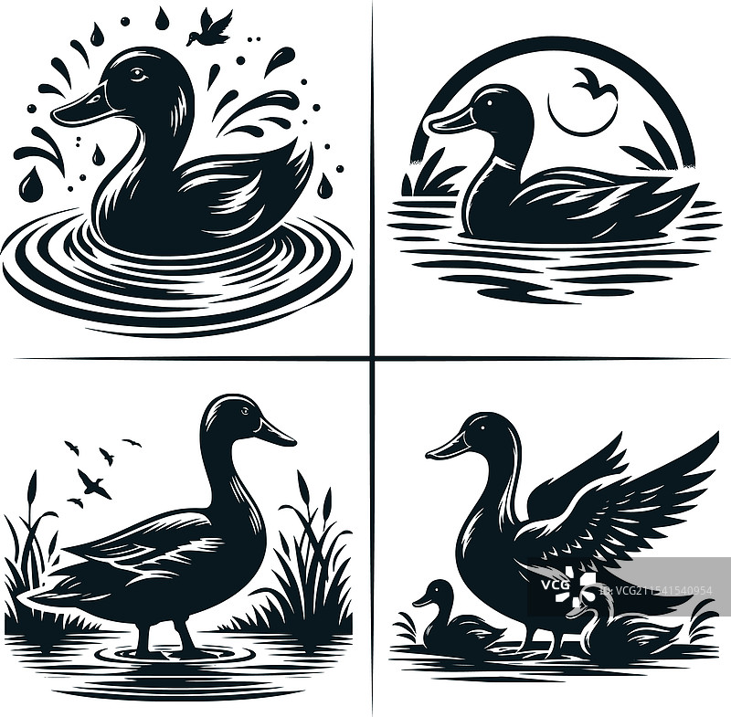 鸭子剪贴画剪影文件，鸭子狩猎图片素材