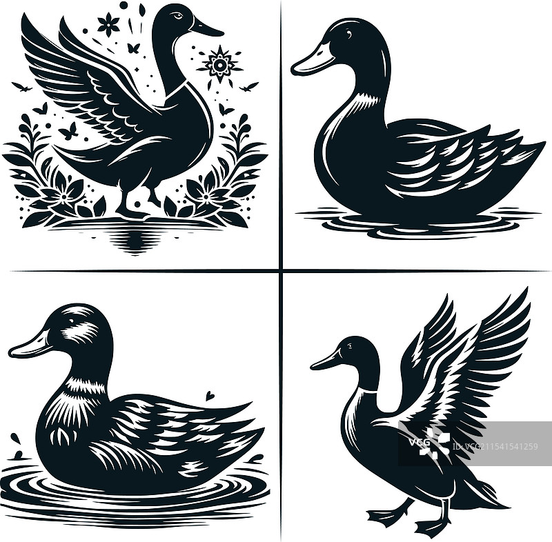 鸭子剪贴画剪影文件，鸭子狩猎图片素材