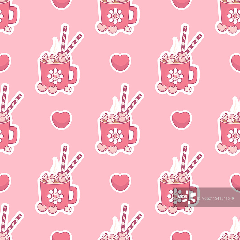 浪漫的无缝图案，节日杯子热可可图片素材