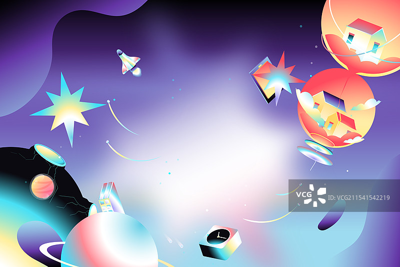 卡通购物电商消费优惠活动网购红包促销商城送礼情侣学生娱乐休闲投资理财商务科技概念宇宙星球渐变矢量插画图片素材