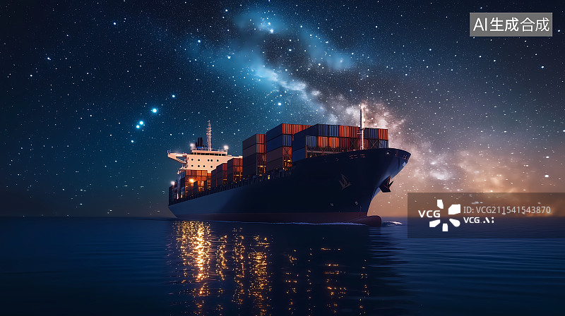 【AI数字艺术】星空下的集装箱货轮图片素材