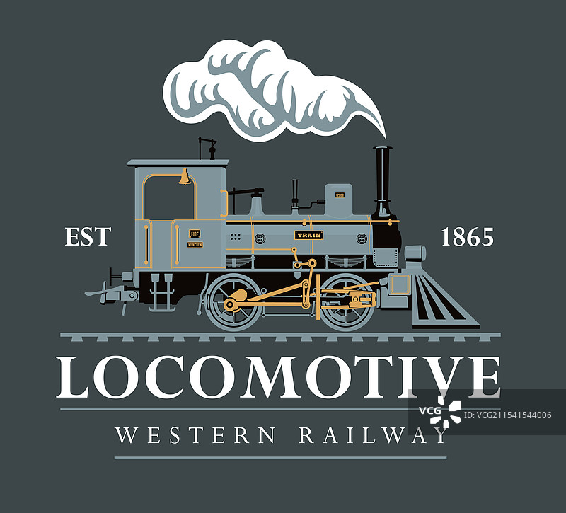 带有老式复古铁路蒸汽机车的徽章图片素材