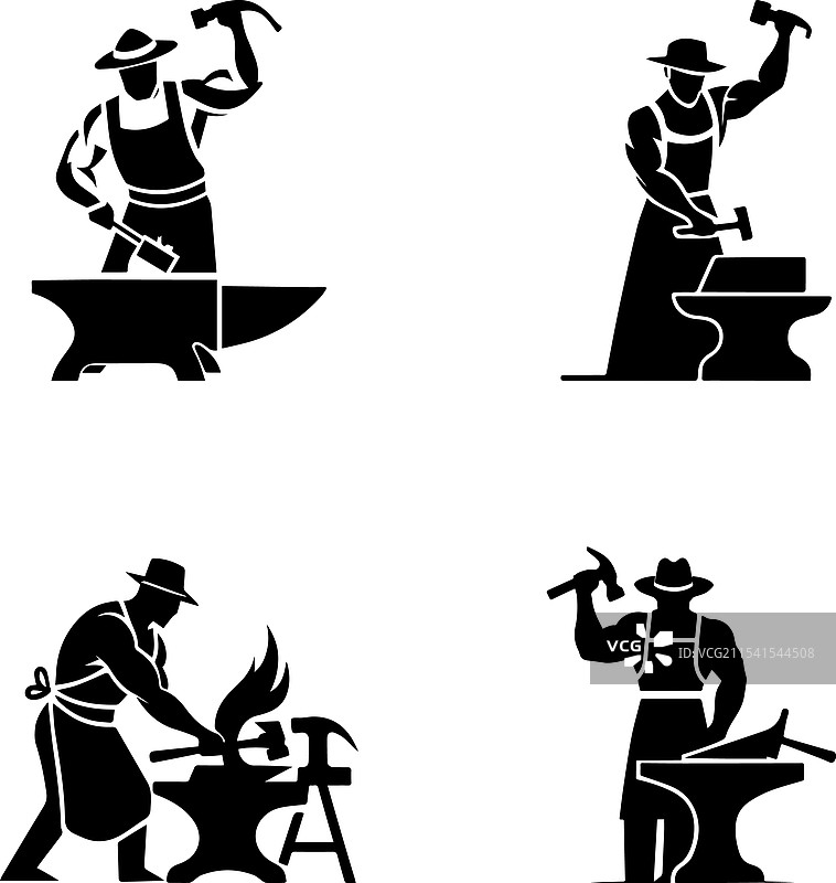 黑白剪影中的铁匠们在工作图片素材