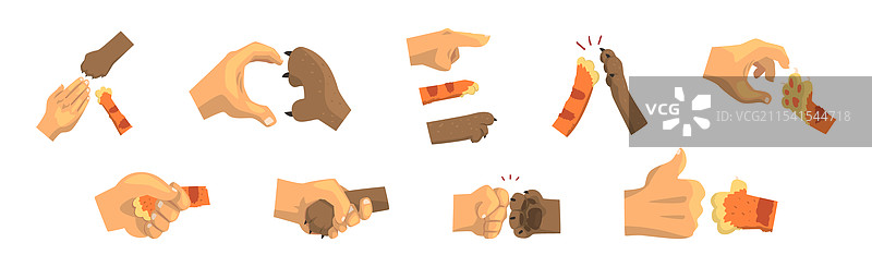 人手与猫或狗爪子的组合图图片素材