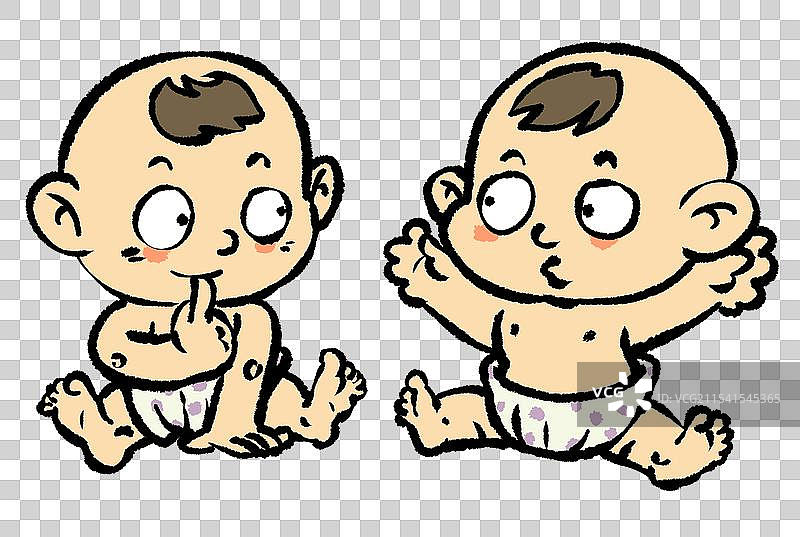 双子座两个坐在地上的婴儿卡通漫画元素图片素材