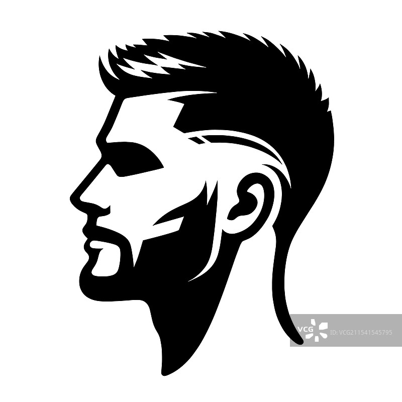 男子侧面肖像，短发和胡须图片素材