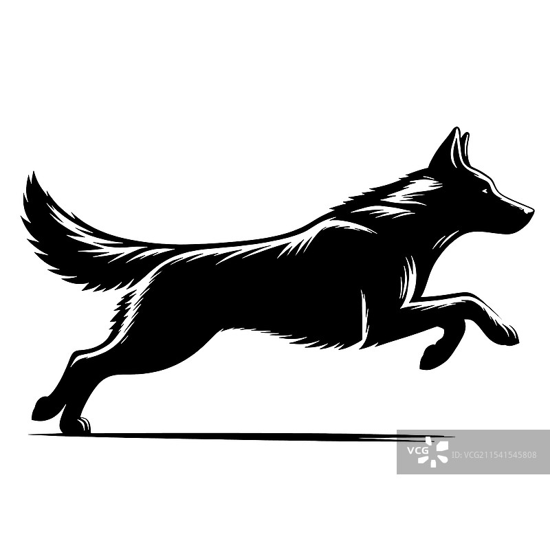 黑色剪影的狗在跳跃图片素材