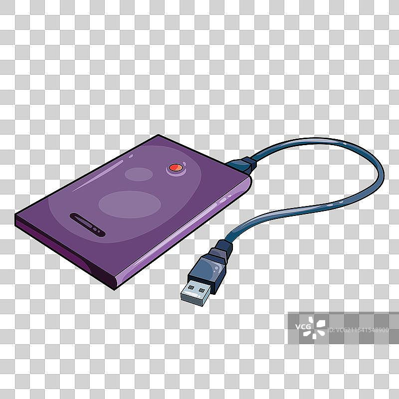 紫色外置硬盘和USB数据线图片素材
