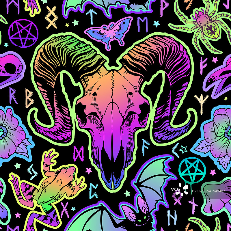 巫术与明亮的动物元素图片素材