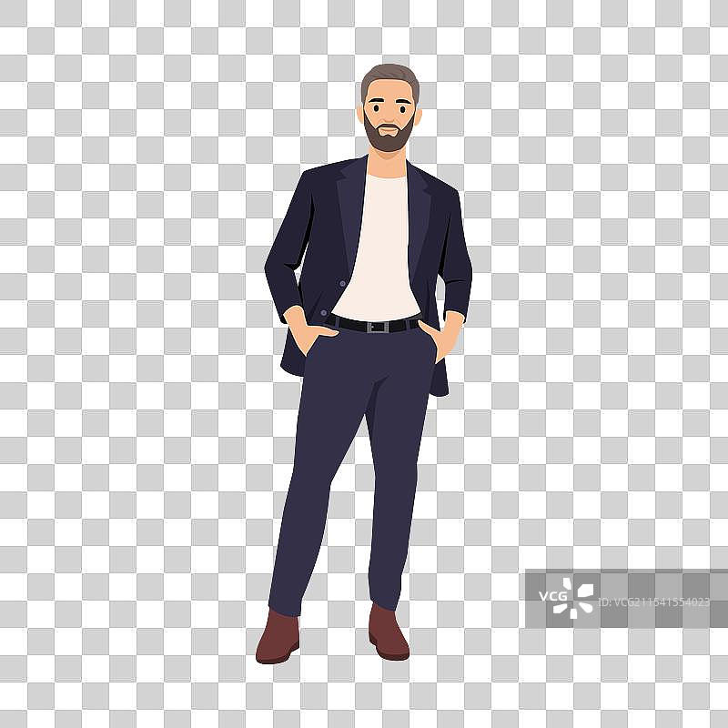 年轻的商务休闲男士双手插在口袋里图片素材