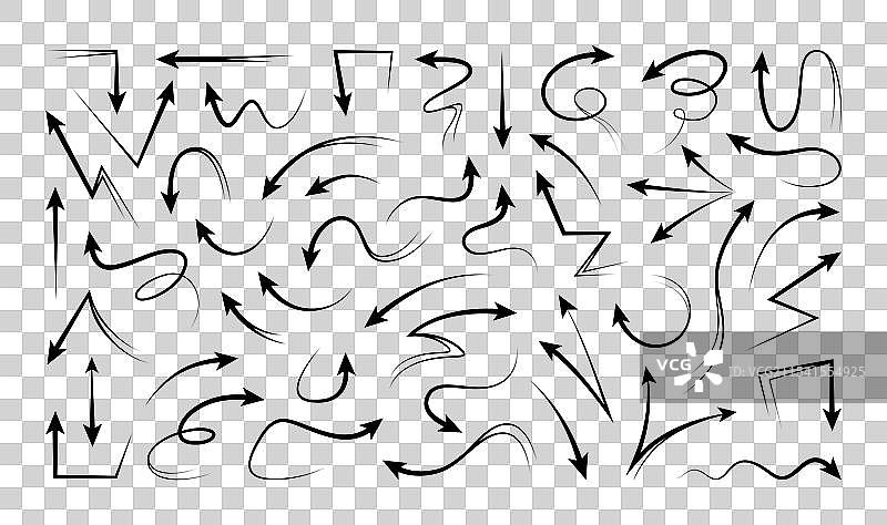 手绘箭头曲线涂鸦铅笔套装图片素材