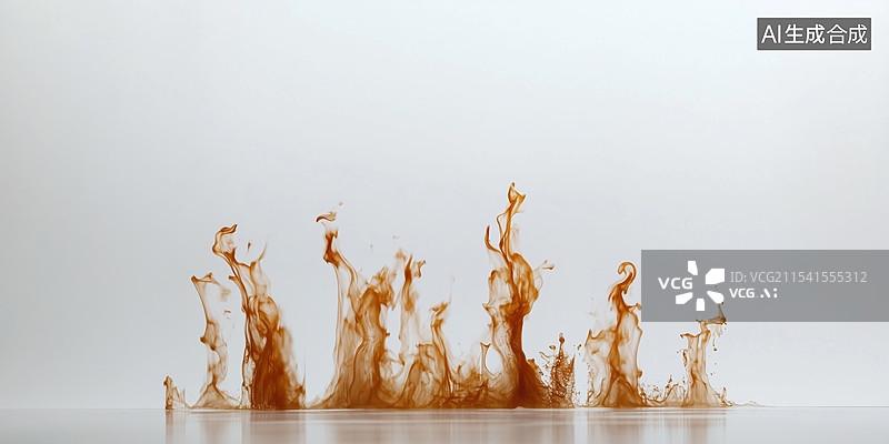【AI数字艺术】白底飘逸扩散的棕色火焰烟雾特效艺术插画图片素材
