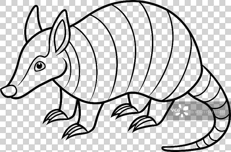 白色背景上的可编辑犰狳轮廓图片素材