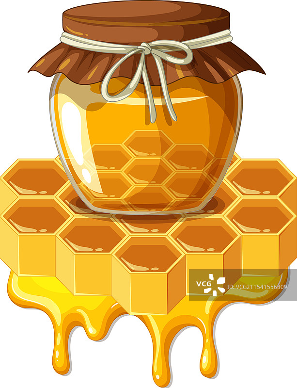 一罐蜂蜜放在滴落的蜂巢上图片素材