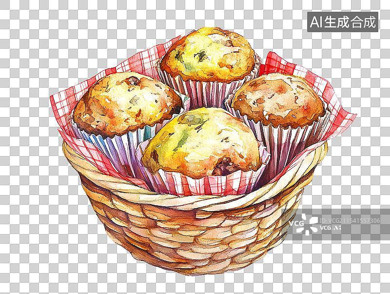 【AI数字艺术】水彩画纸杯蛋糕图片素材