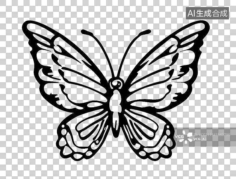 【AI数字艺术】黑色复古镂空蝴蝶剪影装饰插画元素-透明底免抠图片素材