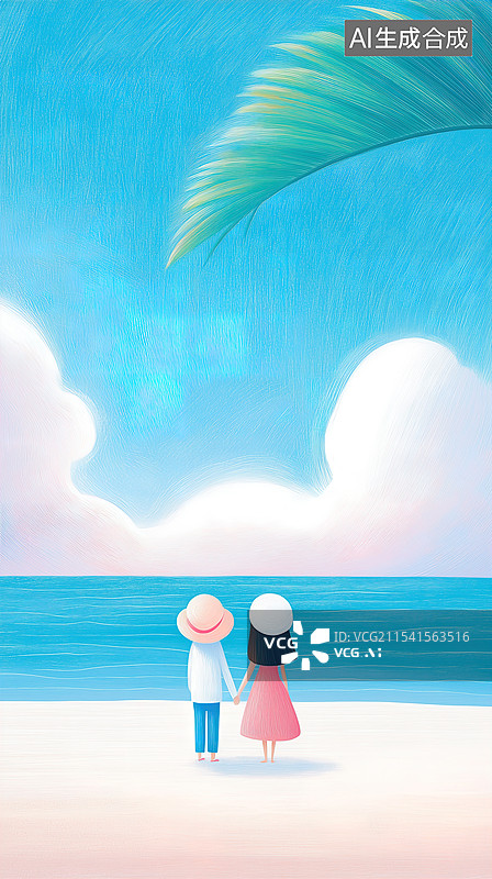 【AI数字艺术】海边情侣浪漫瞬间图片素材