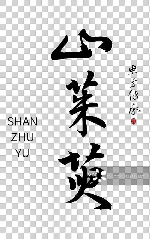 山茱萸丨手写书法毛笔字中药药材名图片素材