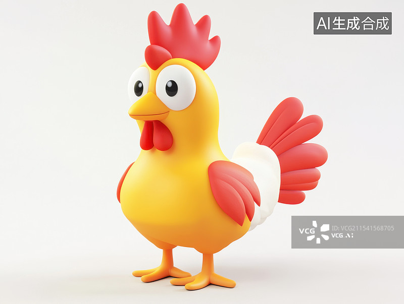 【AI数字艺术】公鸡尖叫鸡卡通可爱形象白色背景图片素材