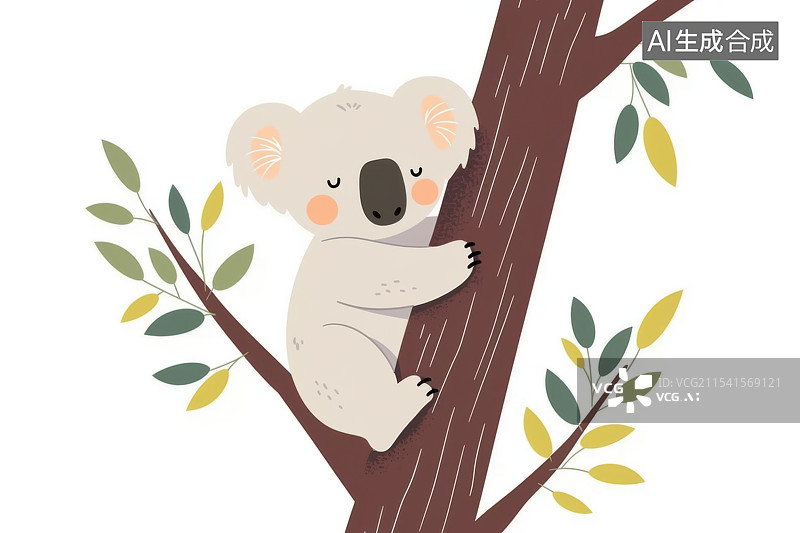 【AI数字艺术】澳洲国宝树懒卡通可爱形象白色背景图片素材