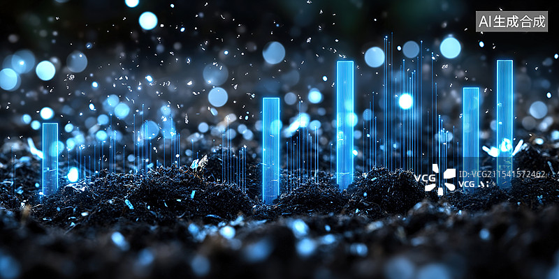 【AI数字艺术】智慧农业秸秆覆盖还田保护黑土地透明蓝色柱状图可持续农业海报设计创意图案背景图片素材