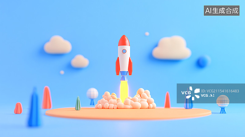 【AI数字艺术】3d卡通火箭发射图片素材