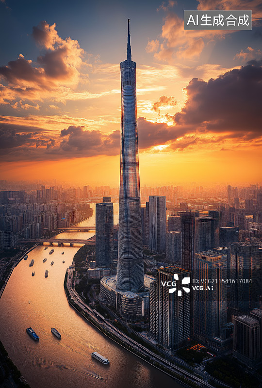 【AI数字艺术】傍晚的城市风景图片素材