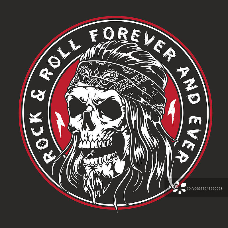 带有头巾和明显摇滚主题的骷髅设计图片素材