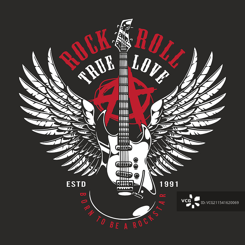 摇滚音乐设计，吉他与翅膀图片素材