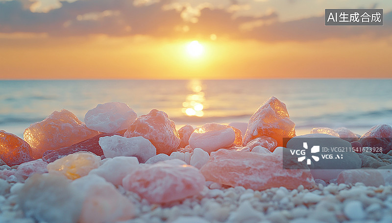 【AI数字艺术】海滩海岸边上的石头堆卵石背景图片素材