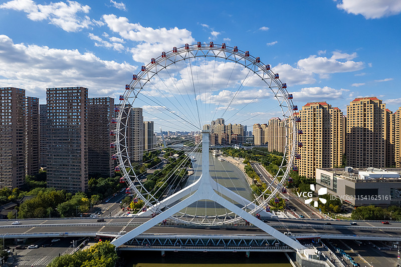 南北运河引滦入津海河天津之眼城市风光航拍图片素材