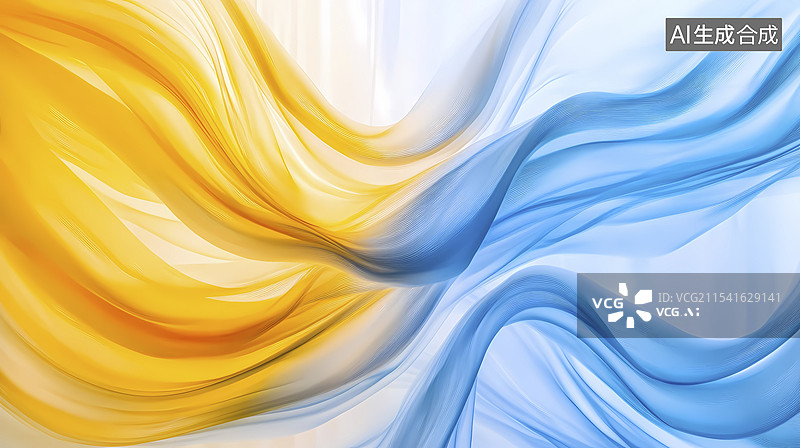 【AI数字艺术】数码科技蓝黄色渐变线条流动抽象插画海报背景图片素材