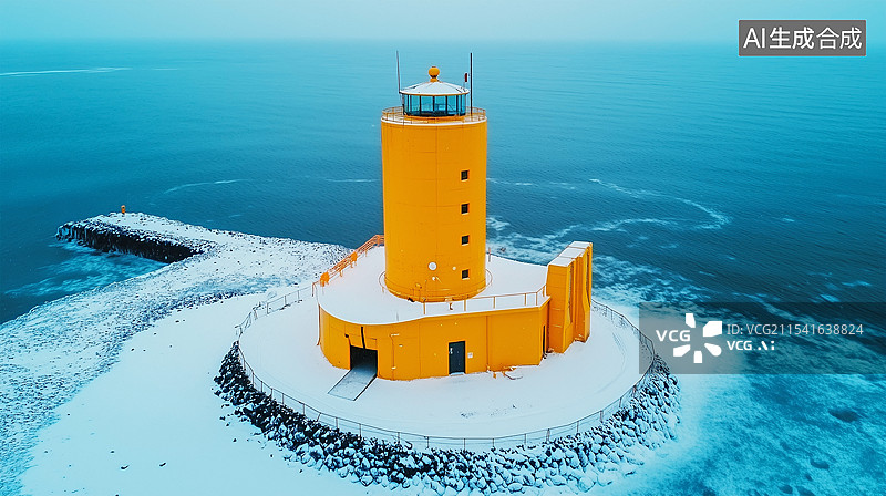 【AI数字艺术】冰雪覆盖下的黄色灯塔图片素材