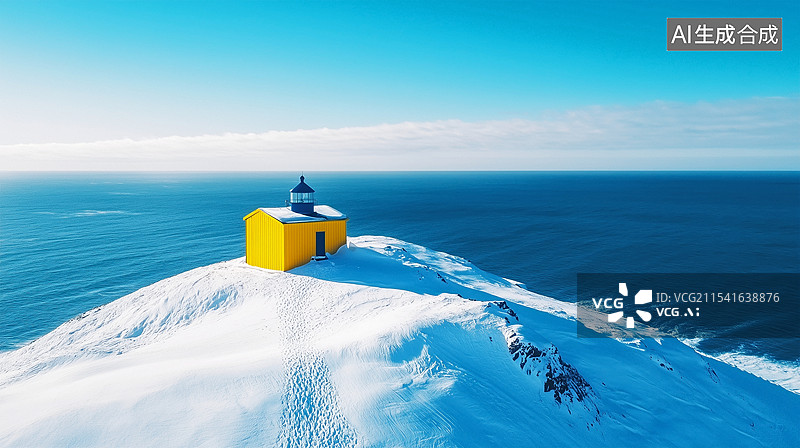 【AI数字艺术】冰雪覆盖下的黄色灯塔图片素材