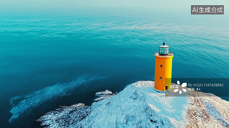 【AI数字艺术】冰雪覆盖下的黄色灯塔图片素材