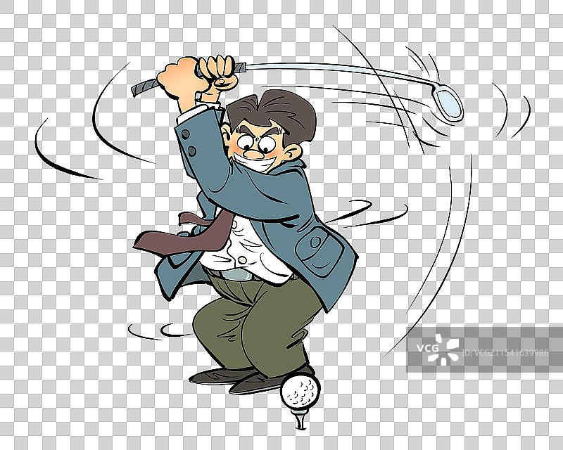打高尔夫球的男人卡通漫画元素图片素材