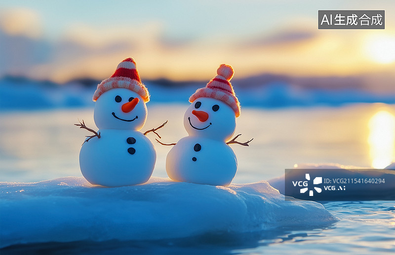 【AI数字艺术】雪中的两个雪人图片素材