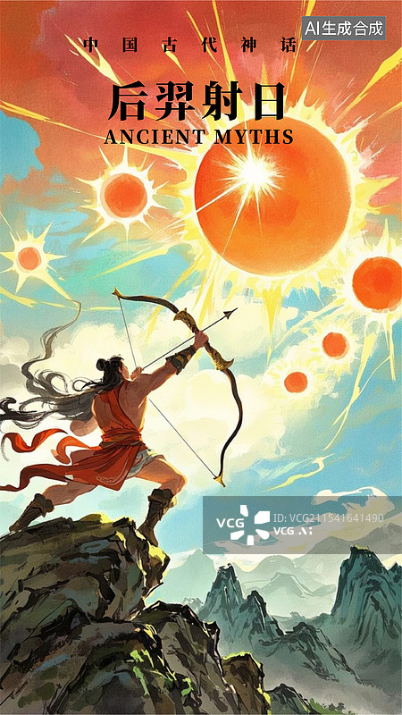 【AI数字艺术】新中式中国古代神话后羿射日图片素材