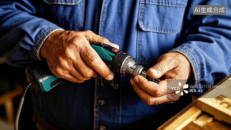 【AI数字艺术】手拿电动螺丝刀工匠特写图片素材