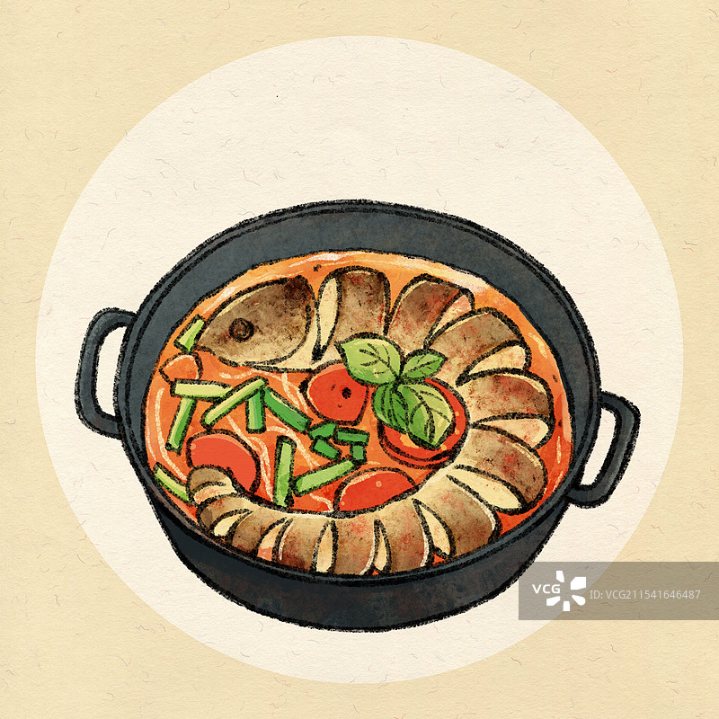贵州美食国风插画-酸汤鱼图片素材