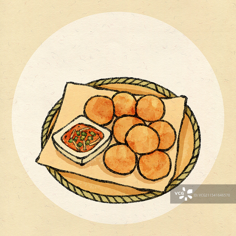 贵州美食国风插画-豆腐圆子图片素材