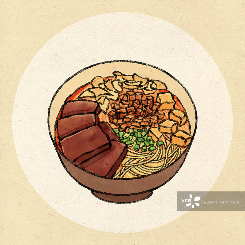 贵州美食国风插画-肠旺面图片素材