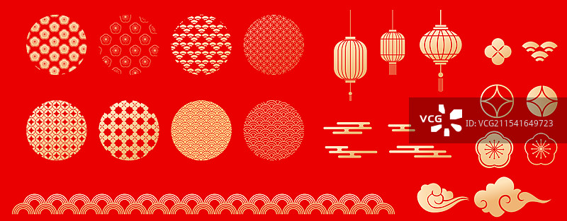 新年春节元旦花纹图案祥云灯笼背景元素矢量插画图片素材