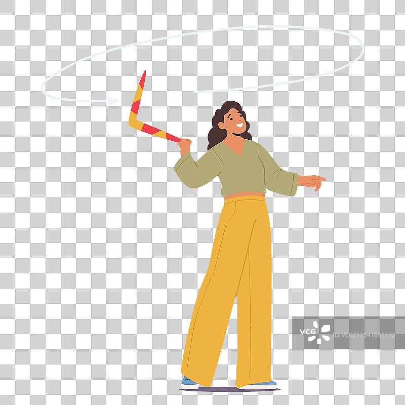 卡通女性快乐地投掷回旋镖图片素材