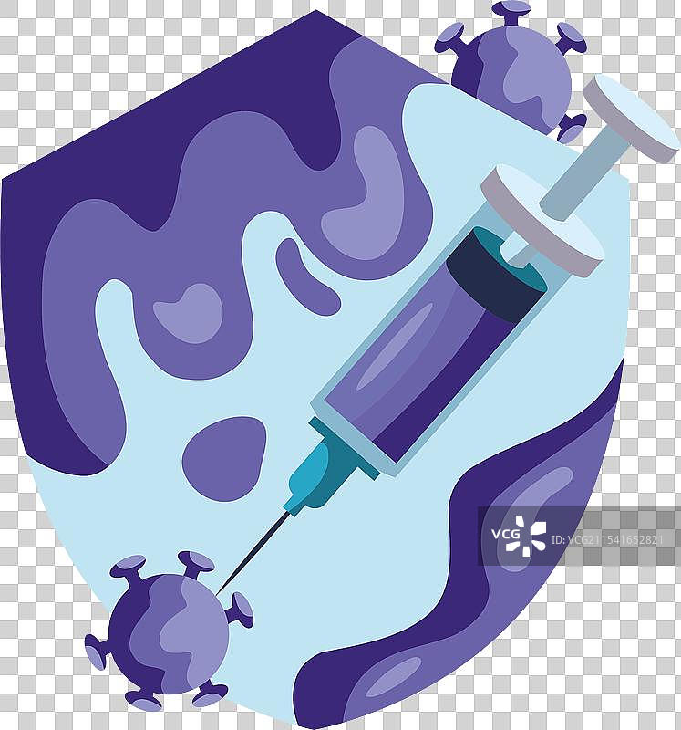 带有注射器和病毒的医疗盾牌图片素材