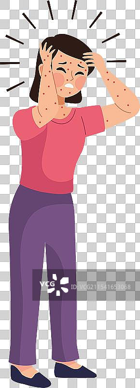 头痛的女性正在遭受猴痘疾病的折磨图片素材