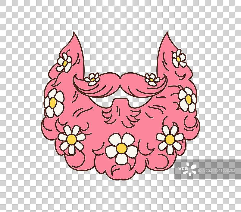 复古嬉皮风格的粉色胡须与雏菊花朵图片素材